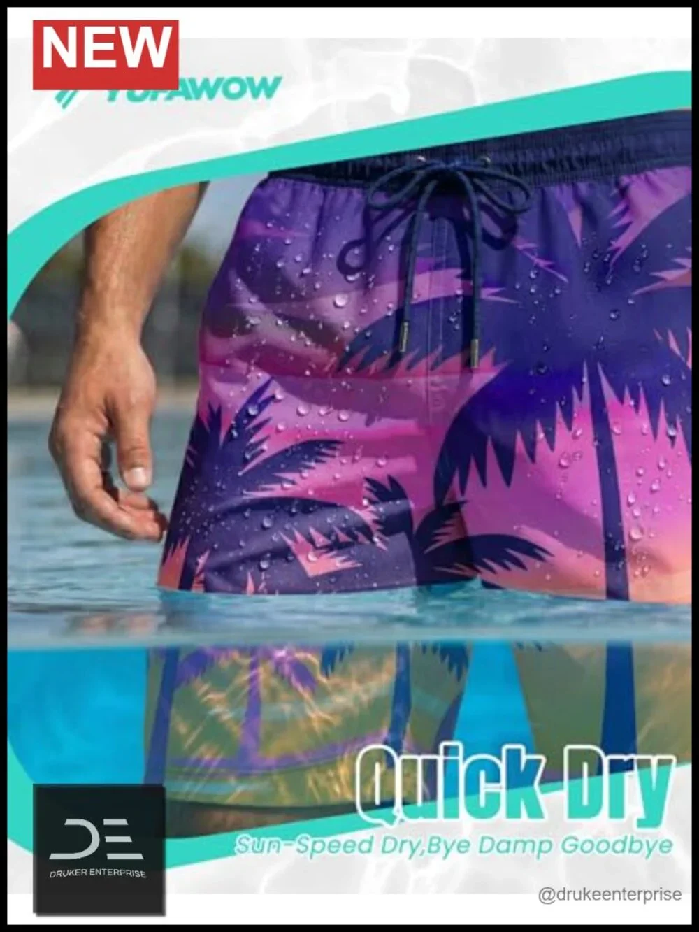 Men's Quick Dry Board Shorts with Mesh Lining and Pockets
